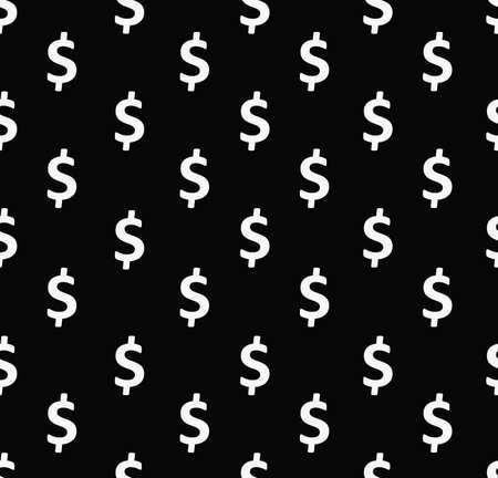 Dollar sign seamless pattern. Wrapping background with repeating USA currency symbols white color on black background.の写真素材
