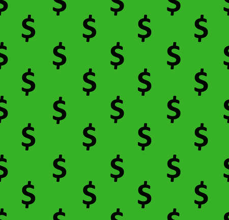 Dollar sign seamless pattern. Wrapping background with repeating USA currency symbols black color on green background.の写真素材