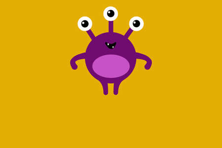 Cute cartoon monster with three eyes on orange background without text. Happy Halloween card. Flat design.の写真素材