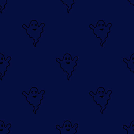 Autumn seamless pattern with ghosts. Endless texture for wallpaper, background, wrapping. halloween and thanksgiving ornament. Black and blue colors.の写真素材