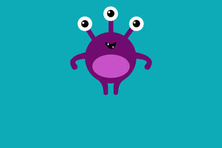 Cute cartoon monster with three eyes on blue background without text. Happy Halloween card. Flat design.の写真素材