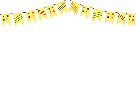 Thanksgiving poster on white background with hanging flags. Autumn, Halloween. Poster with empty space for your text.の写真素材