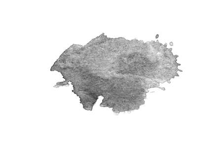Gray black isolated watercolor hand drawn paper texture stain on white background for text design, web, label. Abstract aquarelle dark color paint striped element for card, backdrop, tagの写真素材