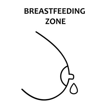 A woman's breast with a milk drop hand drawn. Lactating and nursing concept sketch illustration on white background. Breastfeeding zone.の写真素材