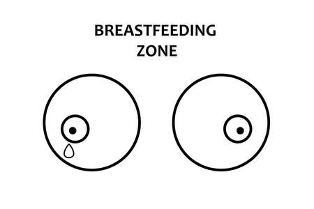 A woman's breast with a milk drop hand drawn. Lactating and nursing concept sketch illustration on white background. Breastfeeding zone.の写真素材