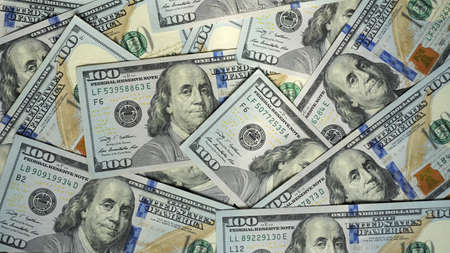 Pile of old one hundred dollar bills bills, close up dollars.の写真素材