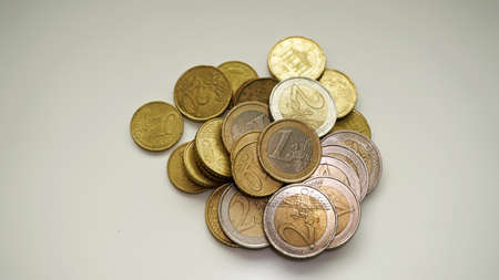 Pile of the euro cent coins on white background.の写真素材