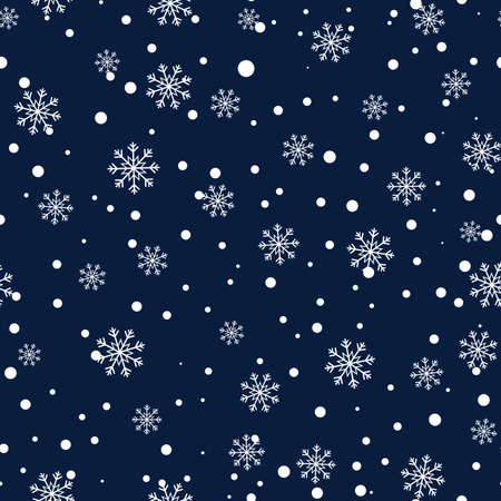 Snowflake seamless pattern. Snow on blue background. Abstract wallpaper, wrapping decoration. Symbol winter, Merry Christmas holiday, Happy New Year celebrationの写真素材