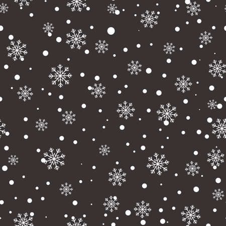 Snowflake seamless pattern. Snow on graybackground. Abstract wallpaper, wrapping decoration. Merry Christmas holiday, Happy New Year celebrationの写真素材