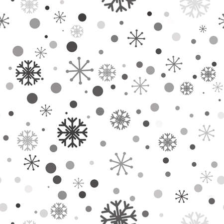 Snowflake seamless pattern. Black snow on white background. Abstract wallpaper, wrapping decoration. Merry Christmas holiday, Happy New Year celebrationの写真素材