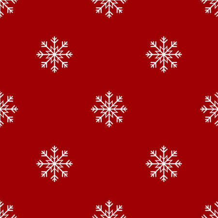 Snowflake seamless pattern. Snow on red background. Abstract wallpaper, wrapping decoration. Merry Christmas holiday, Happy New Year celebrationの写真素材