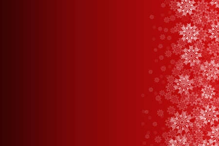 Winter pattern made of white snowflakes on red gradient background. Winter concept. Flat lay.の写真素材