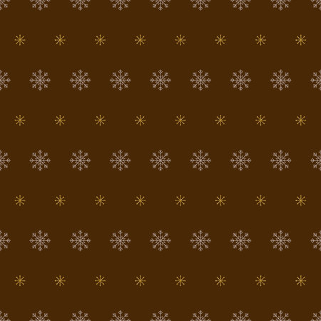 Silver and gold snowflakes seamless pattern. Snow on brown background. Abstract wallpaper, wrapping decoration. Merry Christmas holiday, Happy New Year.の写真素材