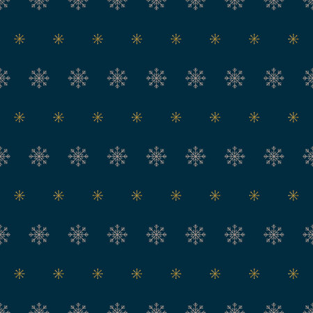Silver and gold snowflakes seamless pattern. Snow on blue background. Abstract wallpaper, wrapping decoration. Merry Christmas holiday, Happy New Year.の写真素材