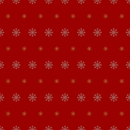 Silver and gold snowflakes seamless pattern. Snow on red background. Abstract wallpaper, wrapping decoration. Merry Christmas holiday, Happy New Year.の写真素材