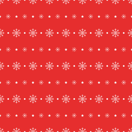 Snowflake and star seamless pattern. Snow on red background. Abstract wallpaper, wrapping decoration. Merry Christmas holiday, Happy New Year.の写真素材