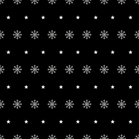 Snowflake and star dot seamless pattern. Snow on black background. Abstract wallpaper, wrapping decoration. Merry Christmas holiday, Happy New Year.の写真素材