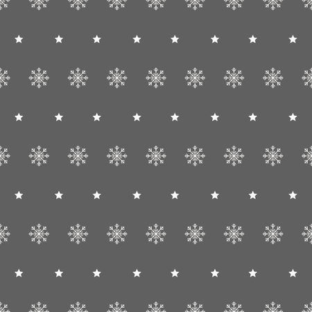 Snowflake and star dot seamless pattern. Snow on gray background. Abstract wallpaper, wrapping decoration. Merry Christmas holiday, Happy New Year.の写真素材