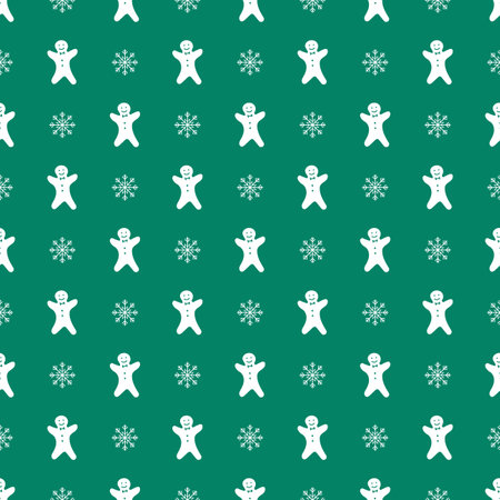Gingerbread white man cookie and snowflakes seamless pattern for christmas design on blue background. Abstract wallpaper, wrapping decoration. Merry Christmas holiday, Happy New Yearの写真素材