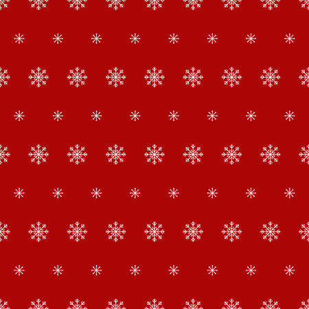 Snowflake seamless pattern. Snow on red background. Abstract wallpaper, wrapping decoration. Merry Christmas holiday, Happy New Year celebration.の写真素材