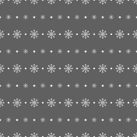 Snowflake and star seamless pattern. Snow on gray background. Abstract wallpaper, wrapping decoration. Merry Christmas holiday, Happy New Year.の写真素材