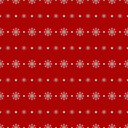 Snowflake and star dot seamless pattern. Snow on red background. Abstract wallpaper, wrapping decoration. Merry Christmas holiday, Happy New Year.の写真素材