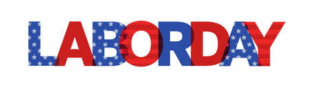LABOR DAY colorful banner illustration, text with flag elements. red and blue banner with stars and stripesの写真素材