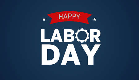 Happy Labor Day 1st may lettering with helmet on blue background. Labor Day card. International Workers day illustration for greeting card. USA.の写真素材