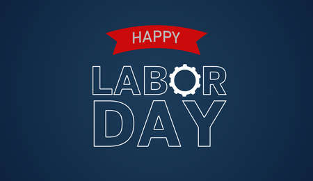 Happy Labor Day 1st may lettering with helmet on blue background. Labor Day card. International Workers day illustration for greeting card. USA.の写真素材