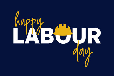 Happy Labor Day, lettering 1st may with yellow helmet. Labor Day banner background. International Workers day illustration for greeting card.の写真素材