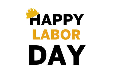 Happy Labor Day, lettering 1st may with yellow helmet. Labor Day banner background. International Workers day illustration for greeting card.の写真素材