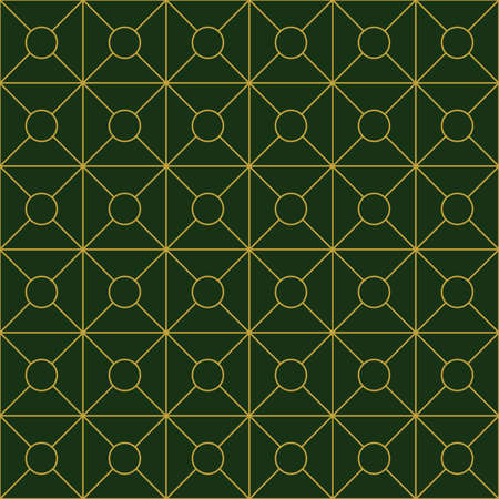 Geometric golden ornament grid on green background. Seamless fine abstract pattern, wrapping paper, for web design, desktop wallpaper, winter blog, website or invitation cardの写真素材
