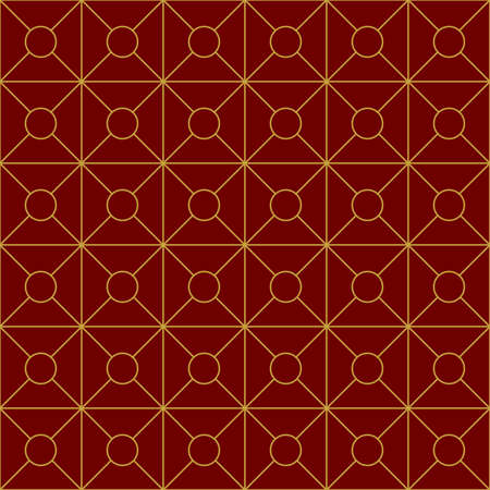 Geometric golden ornament grid on red background. Seamless fine abstract pattern, wrapping paper, for web design, desktop wallpaper, winter blog, website or invitation cardの写真素材