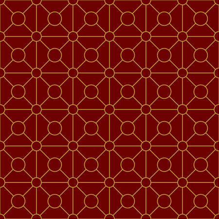 Geometric golden ornament grid on red background. Seamless fine abstract pattern, wrapping paper, for web design, desktop wallpaper, winter blog, website or invitation cardの写真素材