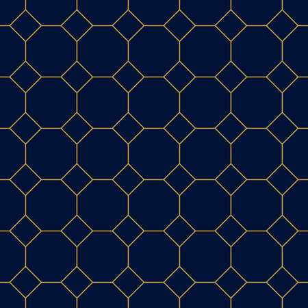 Geometric golden ornament grid on blue background. Seamless fine abstract pattern, wrapping paper, for web design, desktop wallpaper, winter blog, website or invitation cardの写真素材