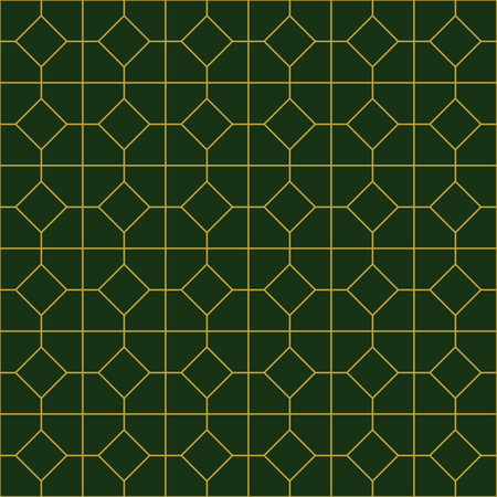 Geometric golden ornament grid on green background. Seamless fine abstract pattern, wrapping paper, for web design, desktop wallpaper, winter blog, website or invitation cardの写真素材