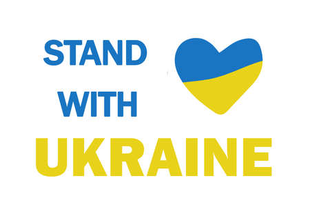 blue and yellow flag of Ukraine with stand with Ukraine text.の写真素材
