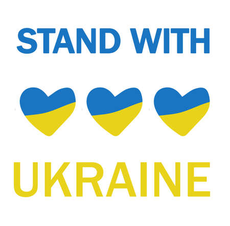 blue and yellow flag of Ukraine with stand with Ukraine text.の写真素材