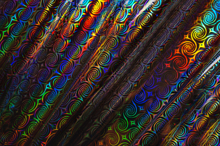 Holographic Abstract Foil Backdrop. Trendy creative hologram gradient rainbow. Flat lay, top view, selective focus.の写真素材