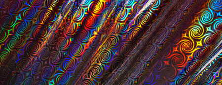 Holographic Abstract Foil Backdrop. Trendy creative hologram gradient rainbow. Flat lay, top view, selective focus.の写真素材