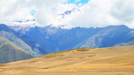 Panoramic View of landscape Maras far from Cusco, Peru.の写真素材