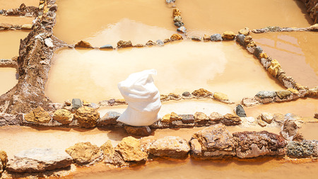 Inca Salt pans at Maras, near Cuzco in Sacred Valley, Peru. Maras salt ponds.の写真素材