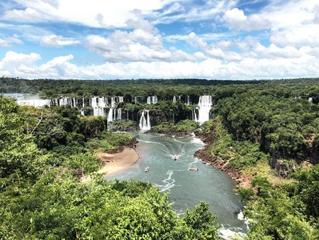 Iguazu Falls are one of the worlds famous natural waterfalls, on the border of Brazil and Argentina. Top holiday destination.の写真素材