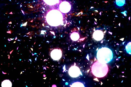 Abstract background with spheres. Multicolored bubbles on dark background with bokeh defocused lights and shadow. Illustration of balls textured as pattern. Modern trendy design confetti for holiday.の写真素材
