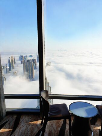 Dubai skyline  panoramic sunset viewの写真素材