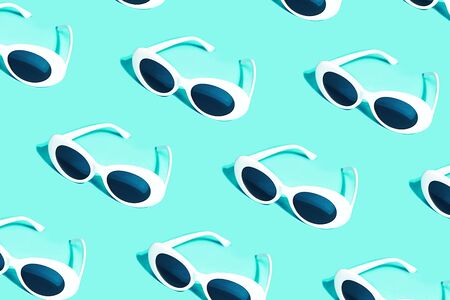 Fashion sunglasses pattern on pastel neo mintの写真素材