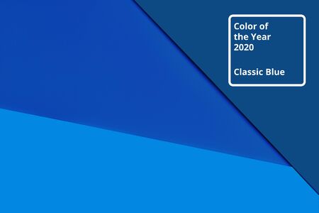 Blue color 2020 inscription. Gradient colors palette. Trendy multicolor paper background from a cardboard of different colors. Copy space.の写真素材
