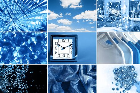 Collage with Classic Blue color of the year 2020. Trend color layout.の写真素材