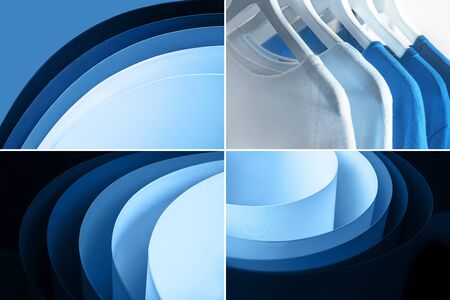 Collage with outfit and Classic Blue color of the year 2020. Trend color layout. Holiday and party lifestyle concept.の写真素材