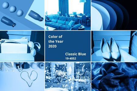 Fashion collage made with photos inspired by classic blue color of the year 2020. Lifestyle in different classic blue colors.の写真素材